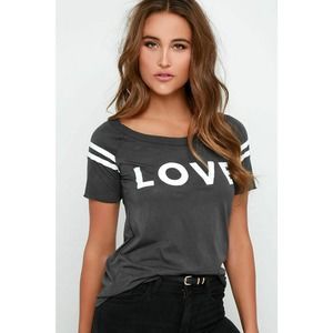 Chaser Love Dark Gray Cutout Tee S Burnout Knit